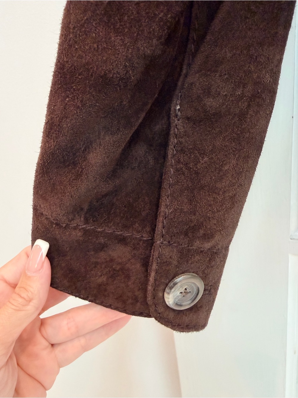 Vintage Alfani Y2K Chic Genuine Leather Brown Suede Jacket Faux Fur Collar Size - Picture 7 of 11
